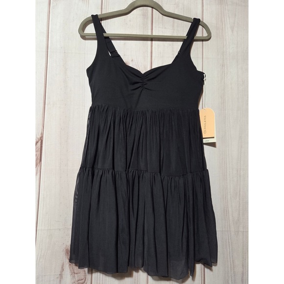 Blogilates Dresses & Skirts - Blogilates Sweetheart Babydoll Dress Black Tiered Mesh Skirt Inner Shorts Large